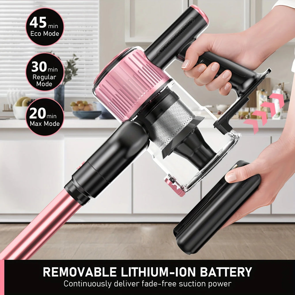 Cordless Vacuum Cleaner, 8 in 1/45Kpa Powerful Suction Lightweight stick vacuum for Home，LED Display, 3 Suction Modes, Upgraded Anti-Tangle Brush and Green Light ，45Mins Detachable Battery Vacuum for Hard Floor Carpet Pet