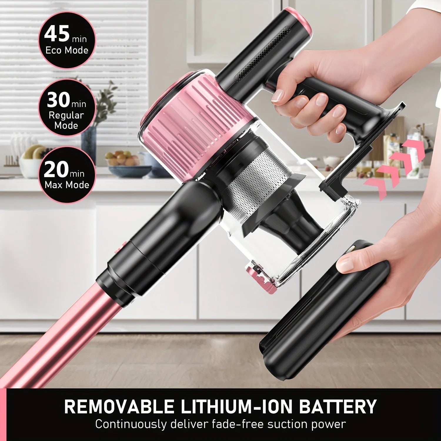 Cordless Vacuum Cleaner, 8 in 1/45Kpa Powerful Suction Lightweight stick vacuum for Home，LED Display, 3 Suction Modes, Upgraded Anti-Tangle Brush and Green Light ，45Mins Detachable Battery Vacuum for Hard Floor Carpet Pet