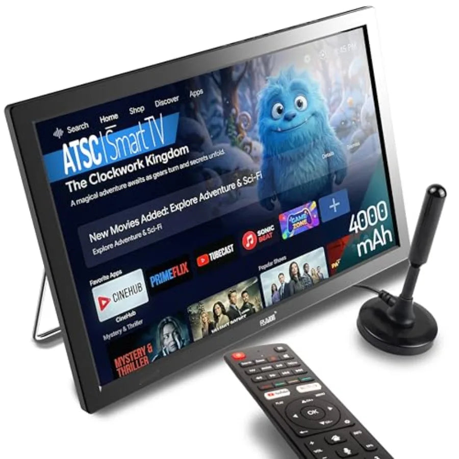 15.6" Small Smart TV, Built-in Digital Tuner, 4000mAh Rechargeable Battery TV, HDMI/SD Card/USB/AV Input, LCD Screen with Stand