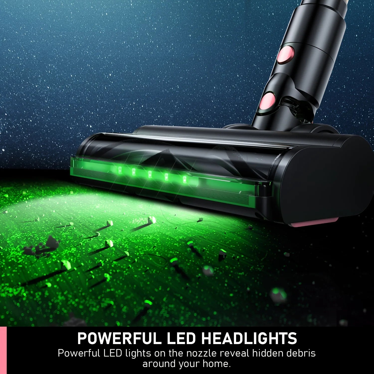 Cordless Vacuum Cleaner, 8 in 1/45Kpa Powerful Suction Lightweight stick vacuum for Home，LED Display, 3 Suction Modes, Upgraded Anti-Tangle Brush and Green Light ，45Mins Detachable Battery Vacuum for Hard Floor Carpet Pet