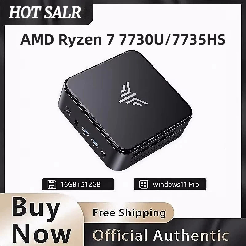 Mini PC with AMD Ryzen7 7735HS/7730U 32GB 512GB SSD AMD Mini PC Computer Gaming PC Support 4K HDMI DP Type-C WiF