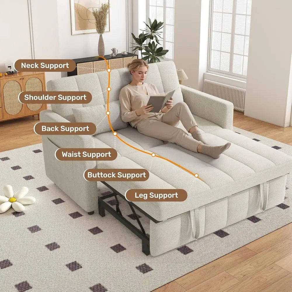 Sleeper Soa Bed,3-in-1 Convertible Pull Out Couch with Adjustable Backrest or Living Room,Loveseat Soa Bed with Side kets,Easy A