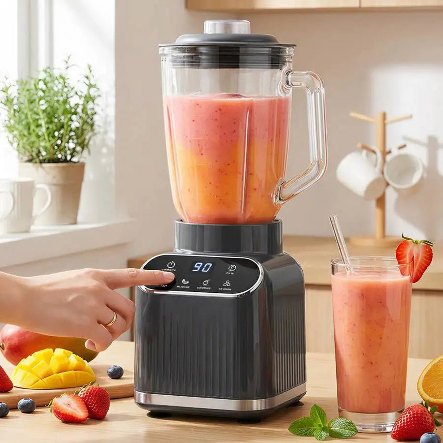 Professional Blender For Smoothies, 1200 Peak Watts Countertop Juicer, 5 Functions, 52 Oz Glass Jar & 24 Oz To-Go Cup Combo, Ble