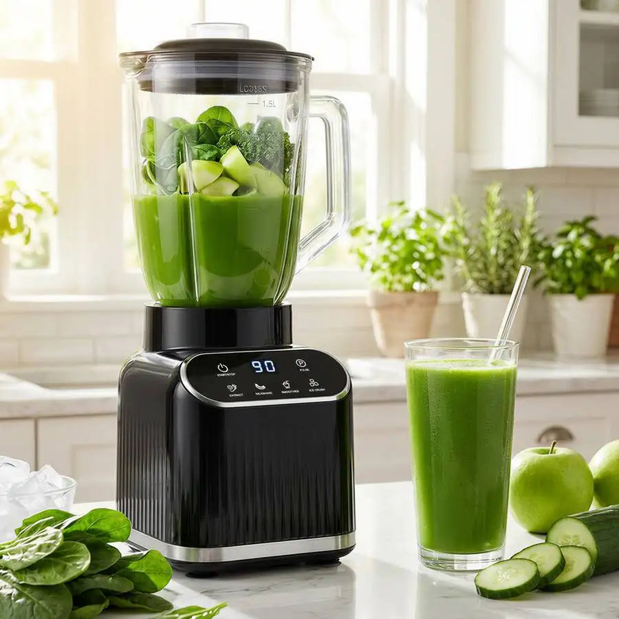 Professional Blender For Smoothies, 1200 Peak Watts Countertop Juicer, 5 Functions, 52 Oz Glass Jar & 24 Oz To-Go Cup Combo, Ble