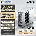 Topton 128GB LPDDR5 Gaming AI Mini PC Ryzen AI Max+395 Radeon 8060S 4*M.2 PCIe4.0 NAS Desktop Computer Dual LAN 10G 2.5G WIFI7