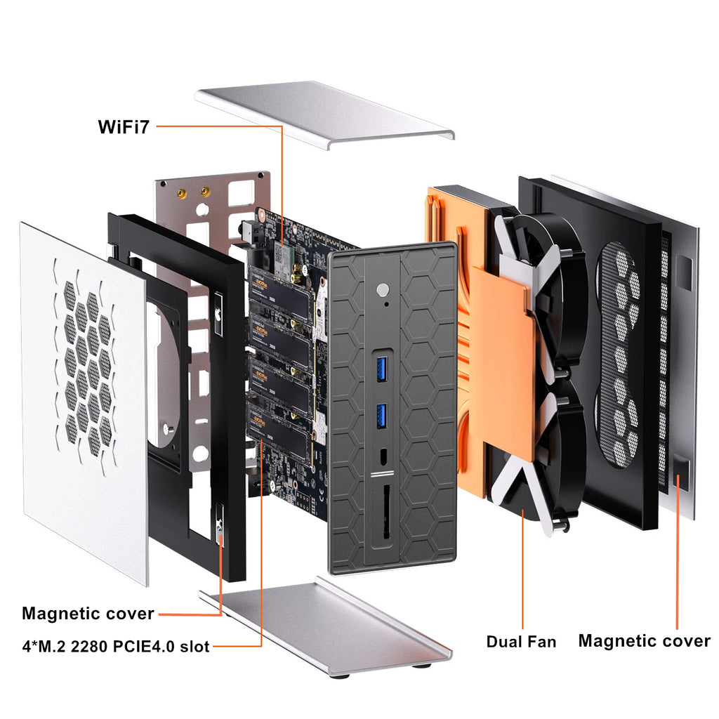 Topton 128GB LPDDR5 Gaming AI Mini PC Ryzen AI Max+395 Radeon 8060S 4*M.2 PCIe4.0 NAS Desktop Computer Dual LAN 10G 2.5G WIFI7