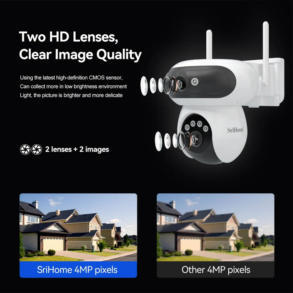 Srihome SH062 8MP Dual Lens IP Dome Camera 2.4G&5G Dual Band WIFI AI Humanoid Home Security Cry Detection CCTV Baby Monitor Cams