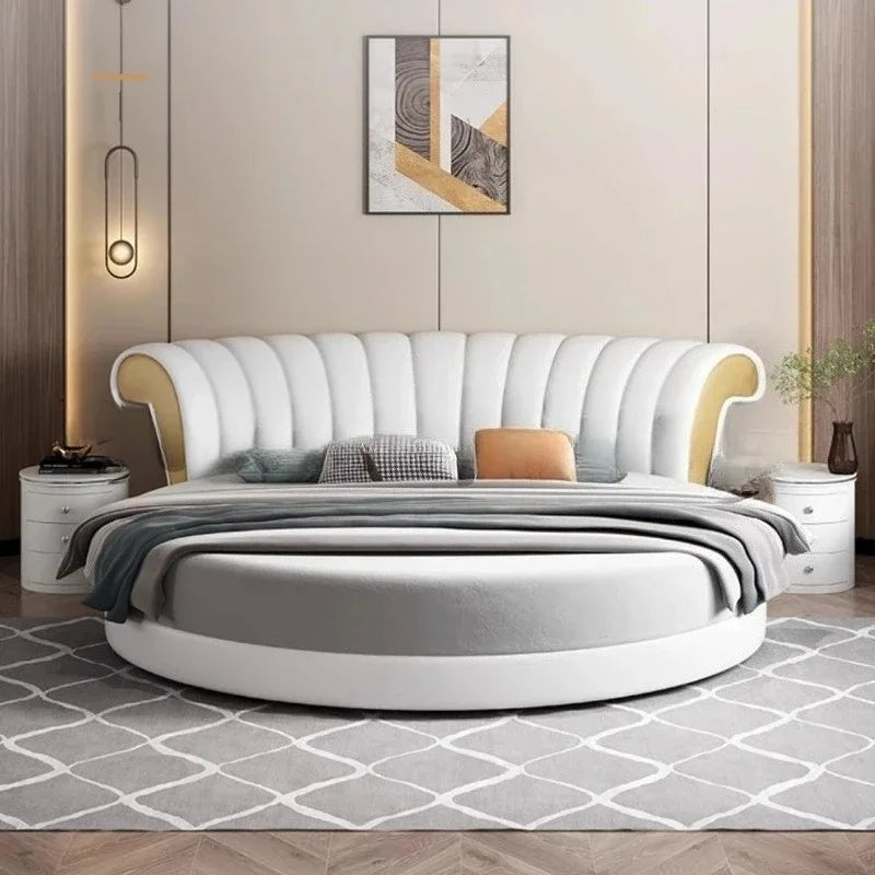 Modern Small Family Bed Round Minimalist Design Double Confortable Bed Wedding Fashionable Light Luxury Muebles Home Furniture