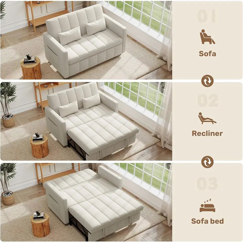 Sleeper Soa Bed,3-in-1 Convertible Pull Out Couch with Adjustable Backrest or Living Room,Loveseat Soa Bed with Side kets,Easy A