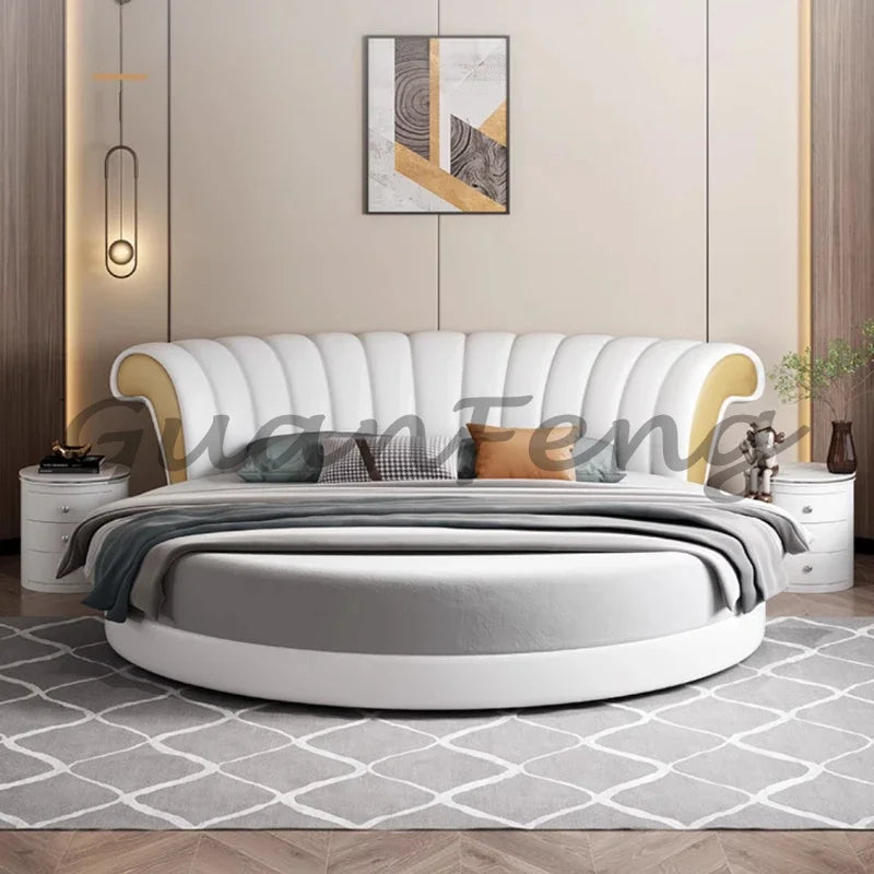 Modern Small Family Bed Round Minimalist Design Double Confortable Bed Wedding Fashionable Light Luxury Muebles Home Furniture