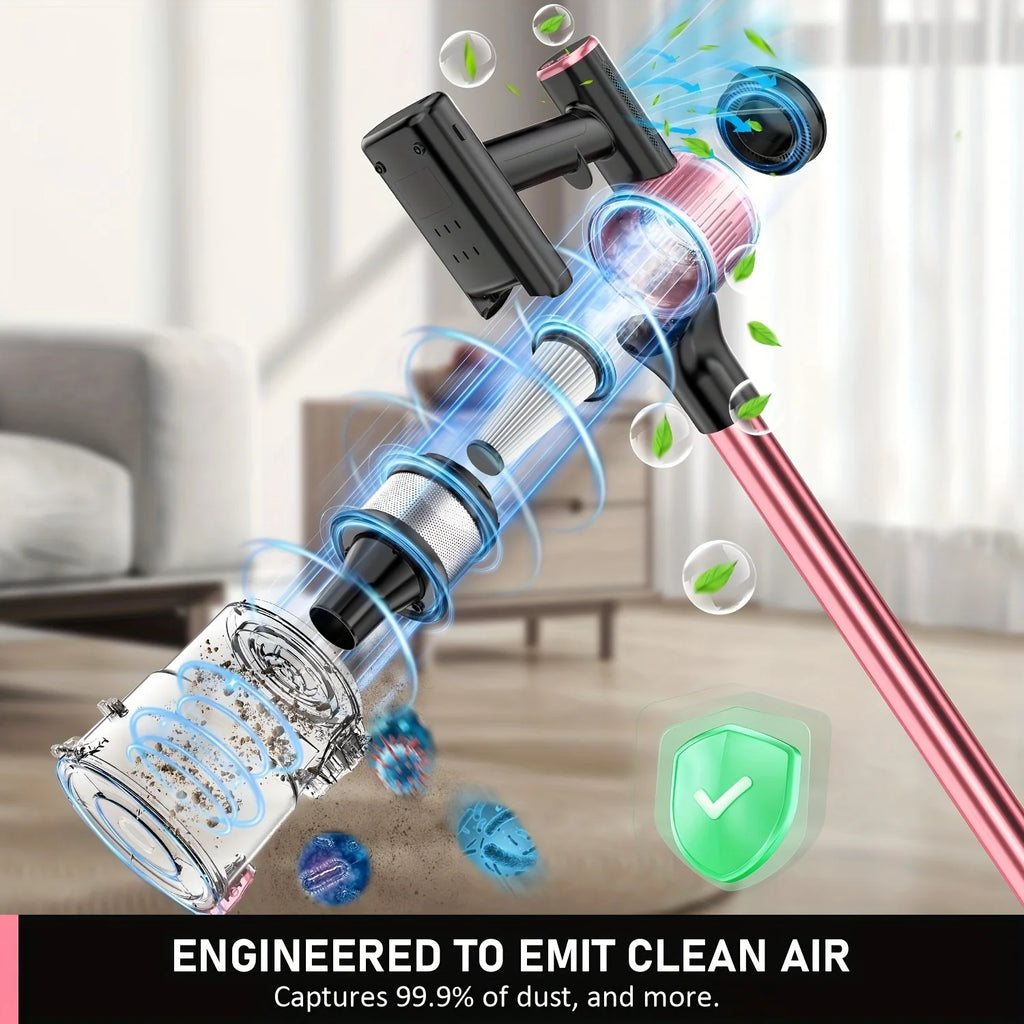 Cordless Vacuum Cleaner, 8 in 1/45Kpa Powerful Suction Lightweight stick vacuum for Home，LED Display, 3 Suction Modes, Upgraded Anti-Tangle Brush and Green Light ，45Mins Detachable Battery Vacuum for Hard Floor Carpet Pet