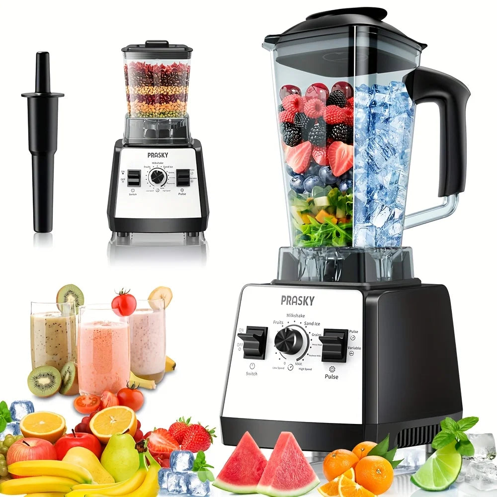 PRASKY 2400W Blender and Grinder Combo 25000RPM Powerful Kitchen 68oz BPA Free 2 Containers Professional  Blenders Ice Crushing