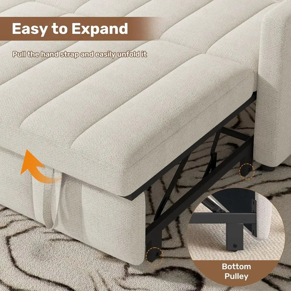 Sleeper Soa Bed,3-in-1 Convertible Pull Out Couch with Adjustable Backrest or Living Room,Loveseat Soa Bed with Side kets,Easy A