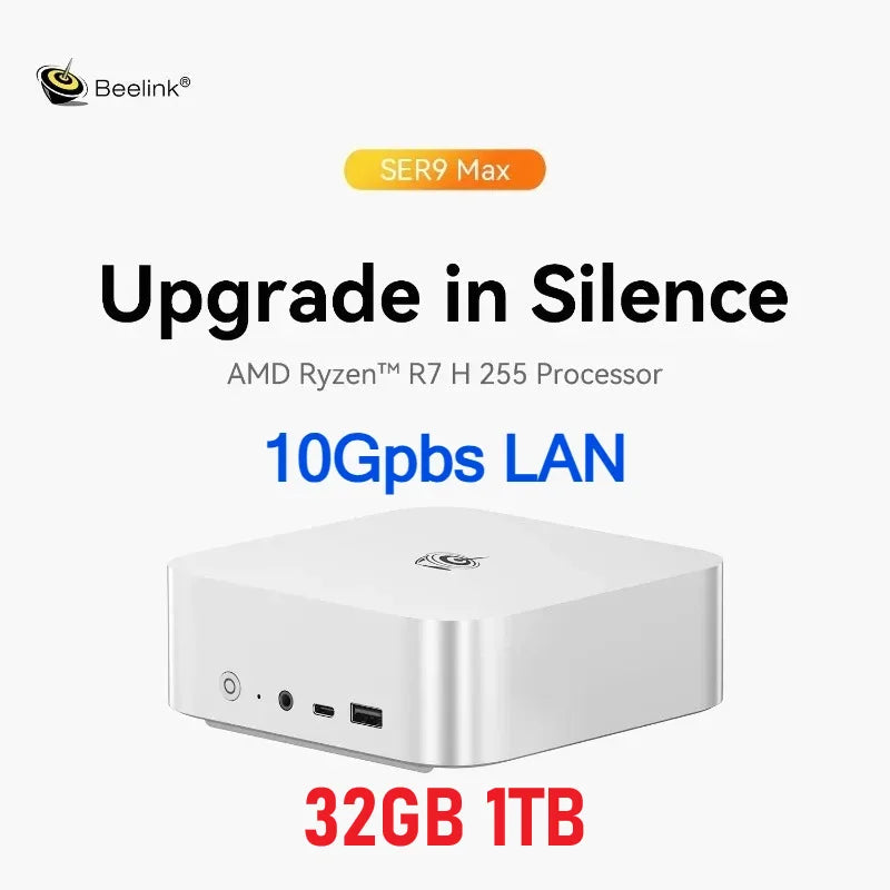 Beelink SER9 Pro AMD Ryzen 7 H255 Powerful AI PC LPDDR5X 8000MHz Mini Gaming PC NVMe SSD Desktop Gamer Computer