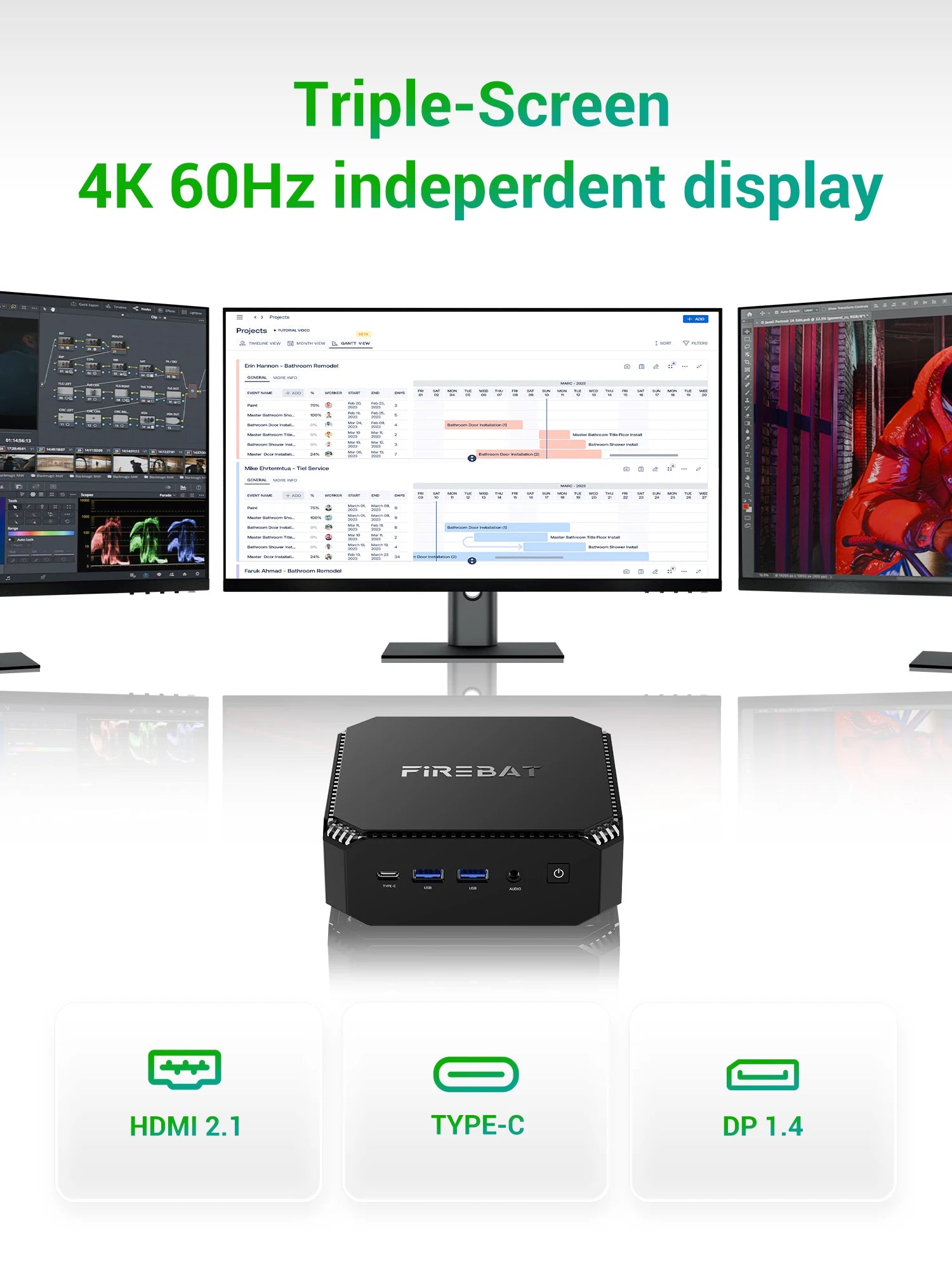 FIREBAT A6 MiniPC AMD R7 7735HS Dual Band WiFi6 BT5.2 16GB LPDDR5 RAM 512GB SSD Windows 11 Desktop Gaming Computer Mini PC