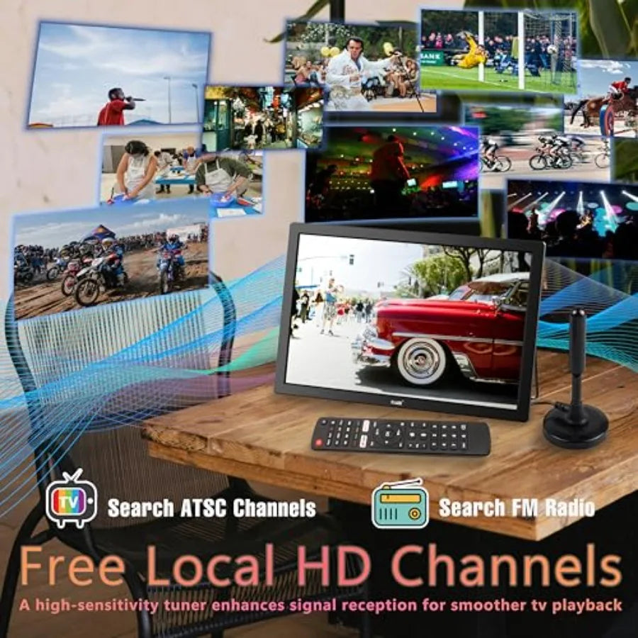 15.6" Small Smart TV, Built-in Digital Tuner, 4000mAh Rechargeable Battery TV, HDMI/SD Card/USB/AV Input, LCD Screen with Stand