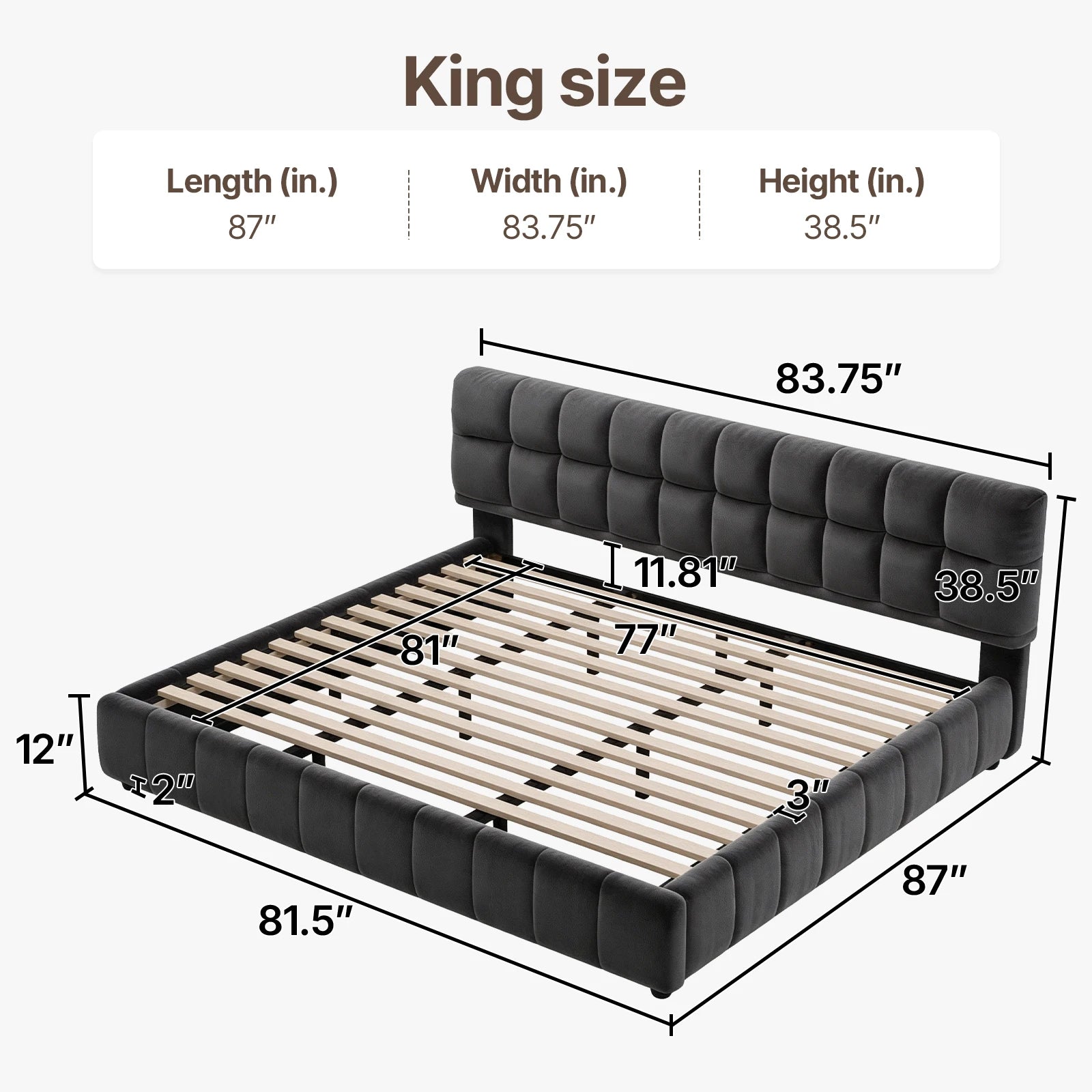 Queen Size Modern Cloud Platform Bed with 38.5-inch High Extra-Thick Soft Headboard, Includes Footboard, Block Design, Cream Uph