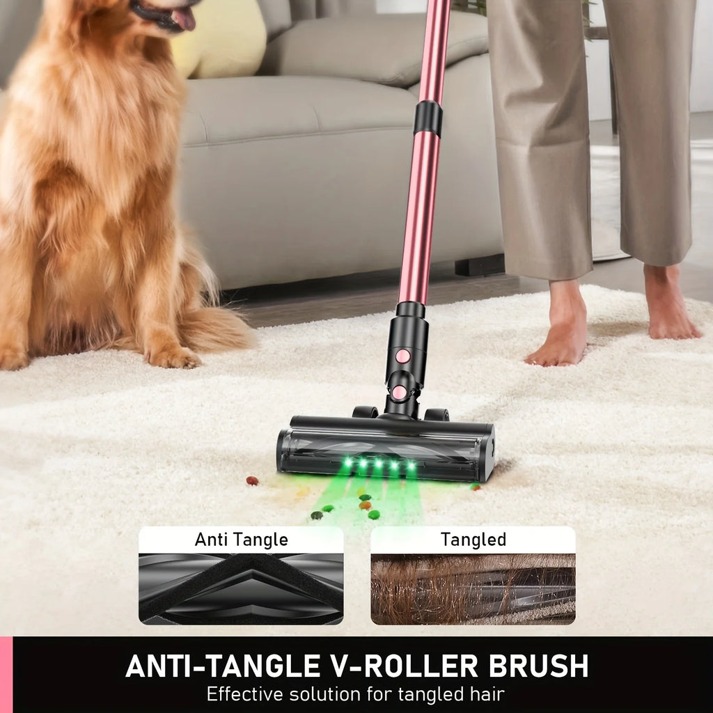 Cordless Vacuum Cleaner, 8 in 1/45Kpa Powerful Suction Lightweight stick vacuum for Home，LED Display, 3 Suction Modes, Upgraded Anti-Tangle Brush and Green Light ，45Mins Detachable Battery Vacuum for Hard Floor Carpet Pet