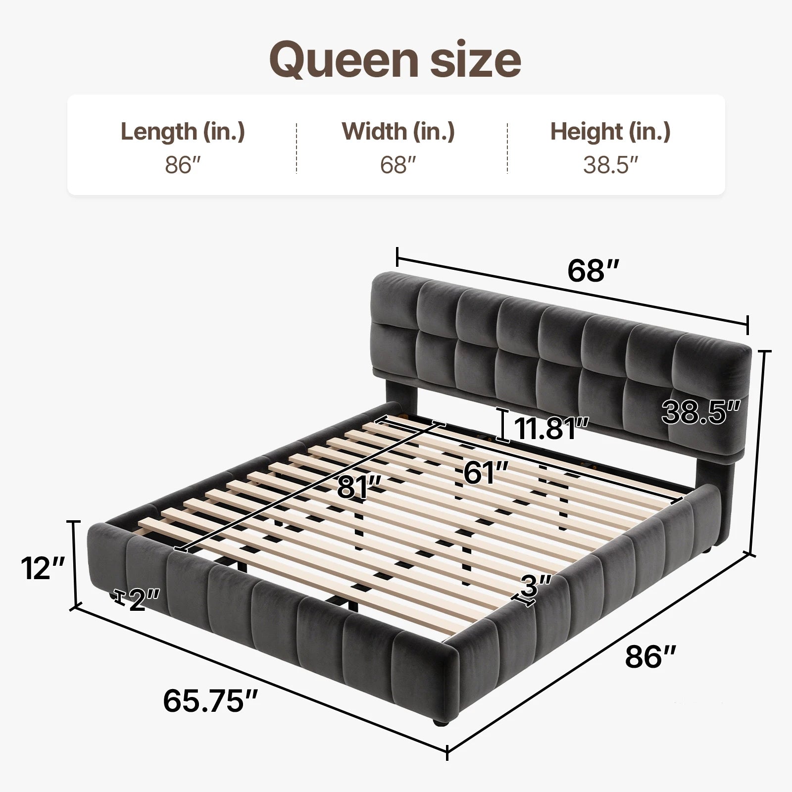 Queen Size Modern Cloud Platform Bed with 38.5-inch High Extra-Thick Soft Headboard, Includes Footboard, Block Design, Cream Uph
