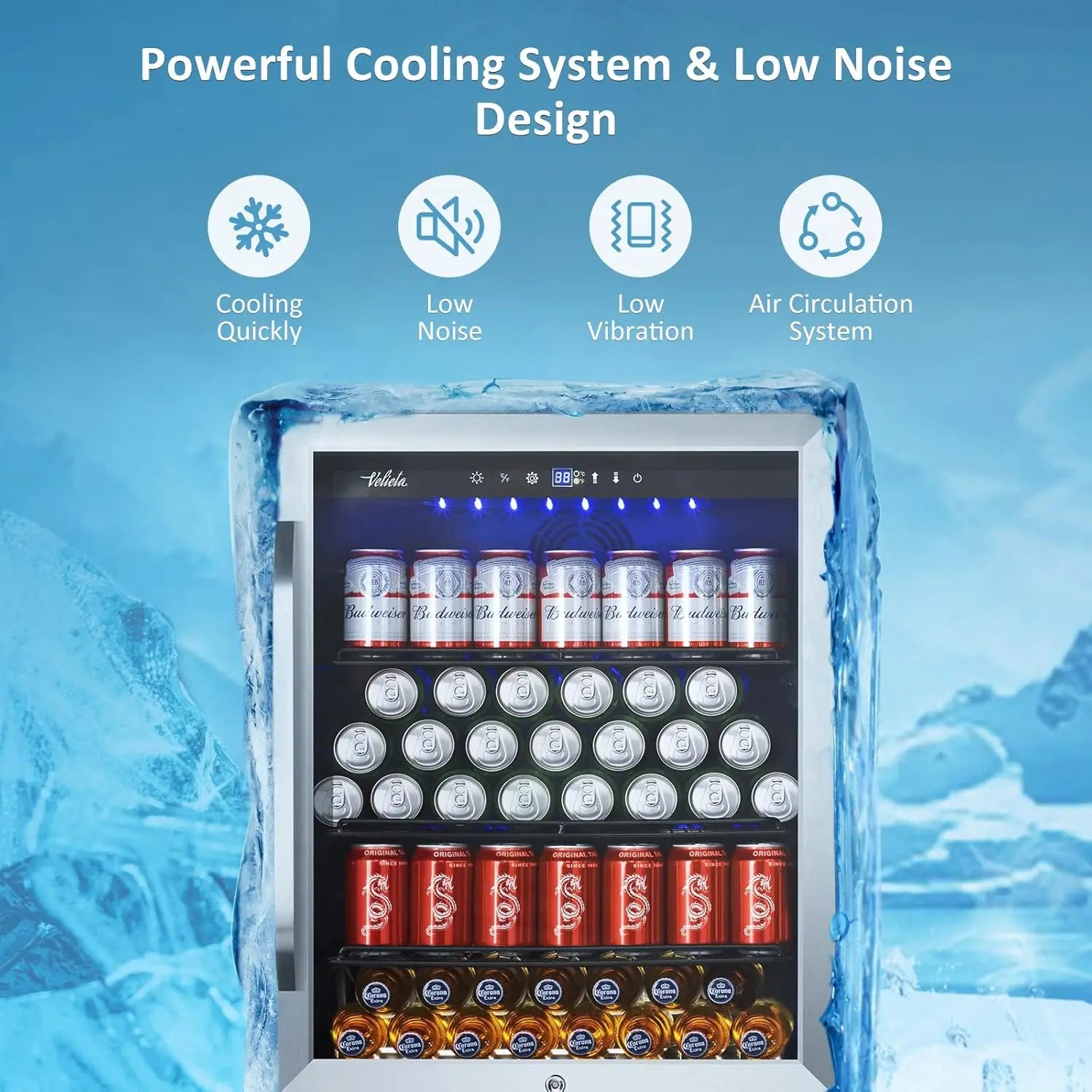 Torvani Store 24 Inch Beverage Refrigerator Cooler,210 Cans Wide Beverage and Beer Fridge with Glass Door and Powerful Cooling Compressor, Built-in/Freestanding Drink Fridge for Kitchen, Bar or Office