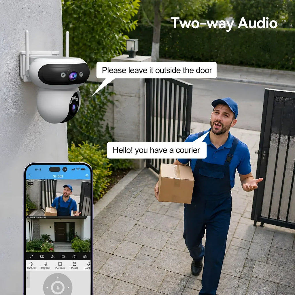 Srihome SH062 8MP Dual Lens IP Dome Camera 2.4G&5G Dual Band WIFI AI Humanoid Home Security Cry Detection CCTV Baby Monitor Cams