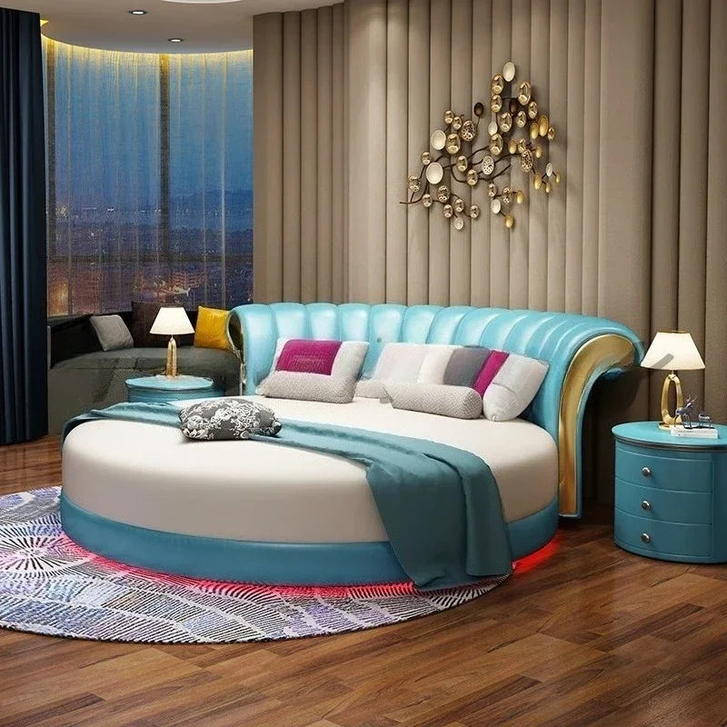 Modern Small Family Bed Round Minimalist Design Double Confortable Bed Wedding Fashionable Light Luxury Muebles Home Furniture