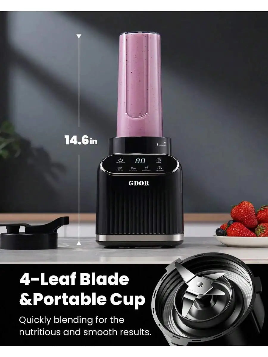 Professional Blender For Smoothies, 1200 Peak Watts Countertop Juicer, 5 Functions, 52 Oz Glass Jar & 24 Oz To-Go Cup Combo, Ble