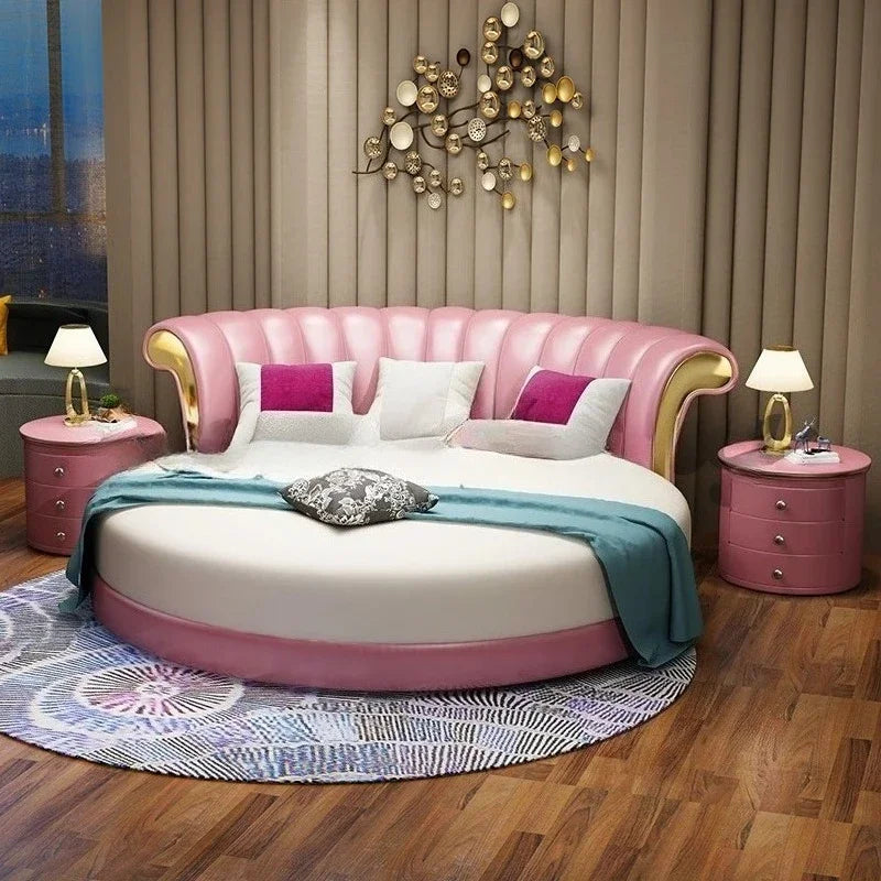 Modern Small Family Bed Round Minimalist Design Double Confortable Bed Wedding Fashionable Light Luxury Muebles Home Furniture