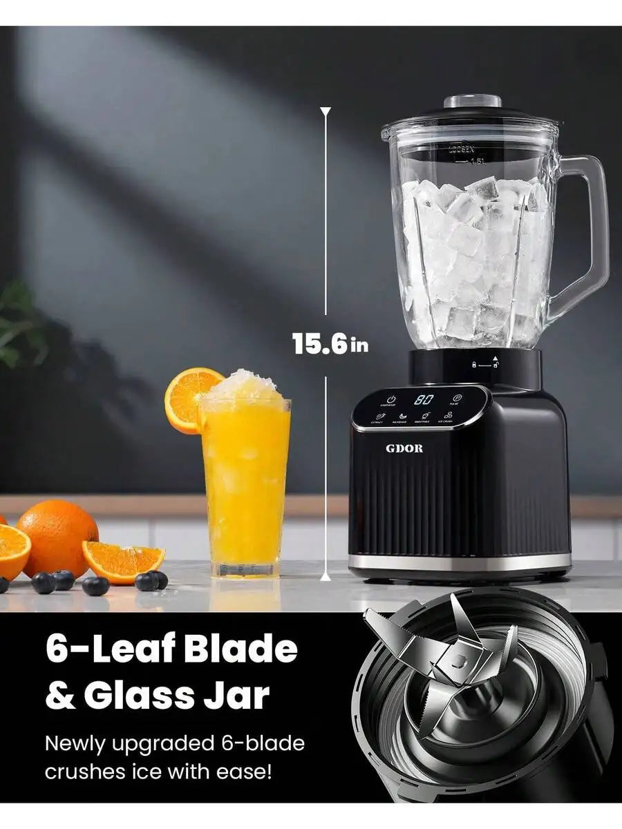 Professional Blender For Smoothies, 1200 Peak Watts Countertop Juicer, 5 Functions, 52 Oz Glass Jar & 24 Oz To-Go Cup Combo, Ble