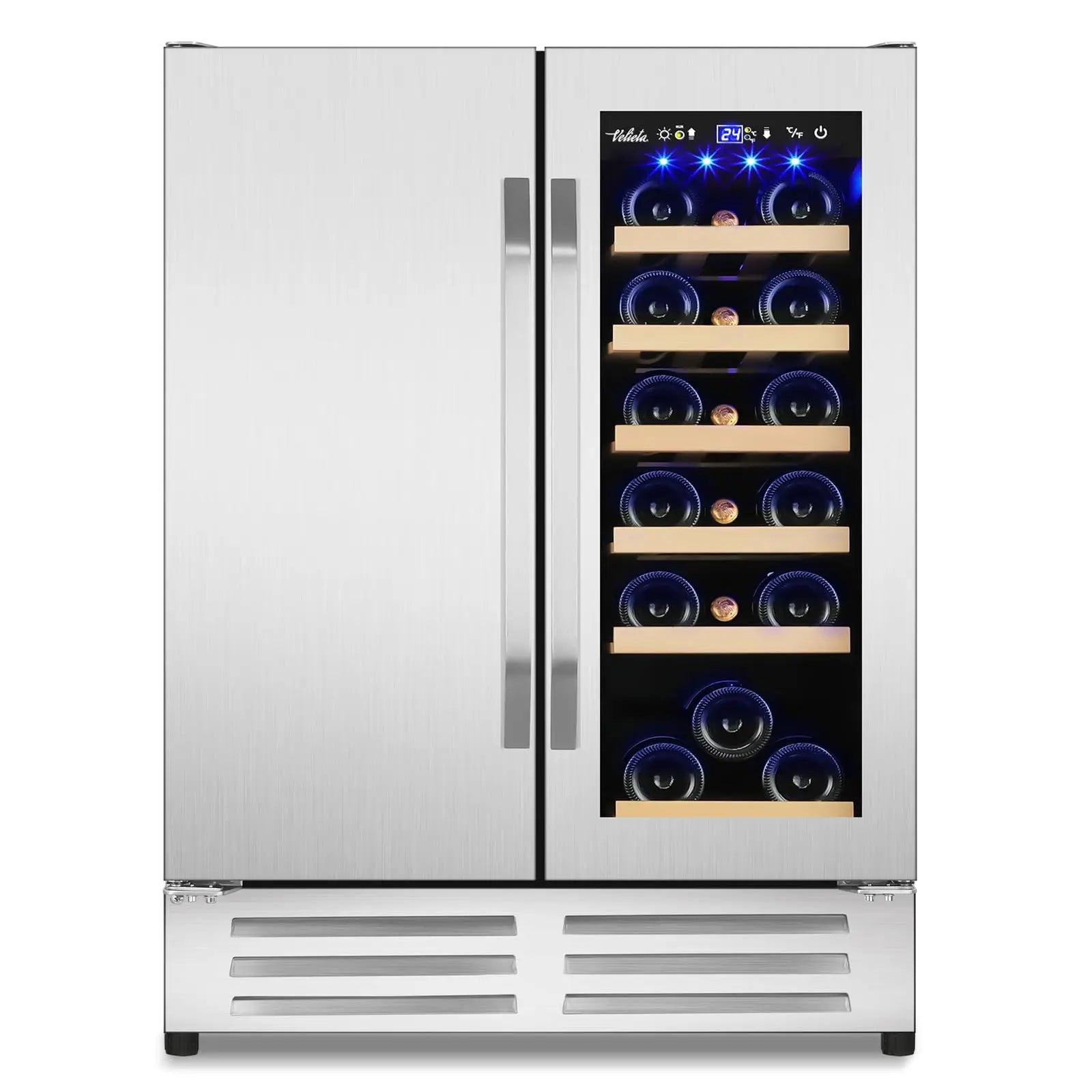 Torvani Store 24 Inch Beverage Refrigerator Cooler,210 Cans Wide Beverage and Beer Fridge with Glass Door and Powerful Cooling Compressor, Built-in/Freestanding Drink Fridge for Kitchen, Bar or Office