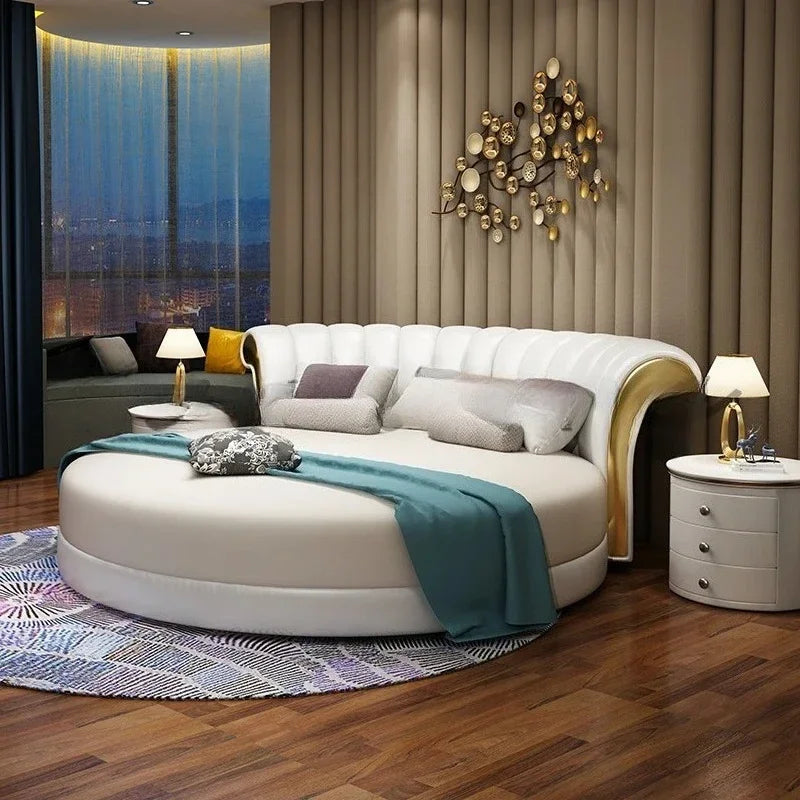 Modern Small Family Bed Round Minimalist Design Double Confortable Bed Wedding Fashionable Light Luxury Muebles Home Furniture