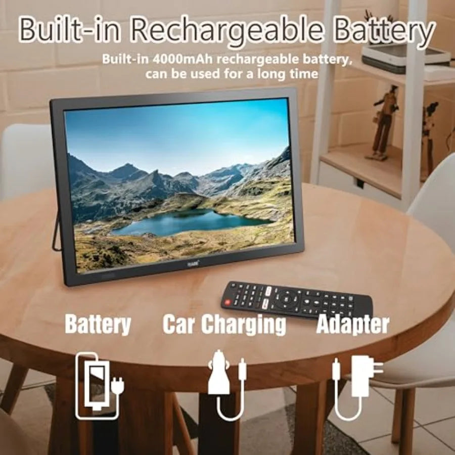 15.6" Small Smart TV, Built-in Digital Tuner, 4000mAh Rechargeable Battery TV, HDMI/SD Card/USB/AV Input, LCD Screen with Stand